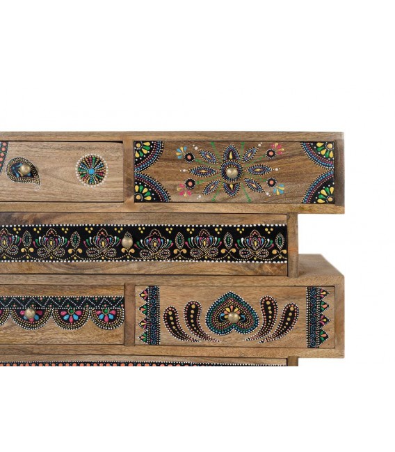 Mesita de noche grande irregular madera maciza detalles pintado a mano mdmhogar