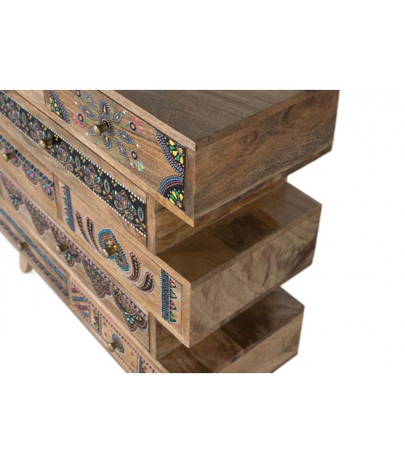 Mesita de noche grande irregular madera maciza detalles pintado a mano mdmhogar