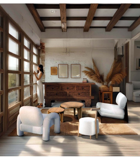 Sillón estilo moderno muy original lana boucle color blanco mdmhogar