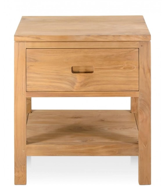 Mesita de noche realizada en madera de teca acabado natural. mdmhogar