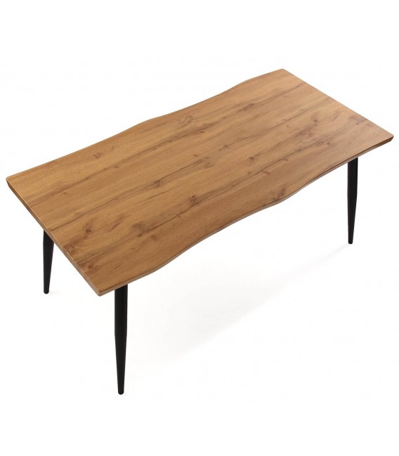 Mesa de comedor rectangular metal negro madera mdf imitación nogal mdmhogar