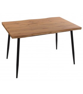 Mesa de comedor rectangular pequeña metal negro madera imitación nogal mdmhogar