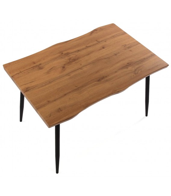 Mesa de comedor rectangular pequeña metal negro madera imitación nogal mdmhogar