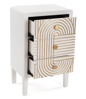 Mesita de noche muy original madera lacada blanco detalles acabado oro mdmhogar