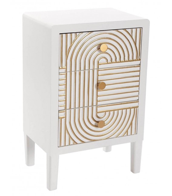 Mesita de noche muy original madera lacada blanco detalles acabado oro mdmhogar