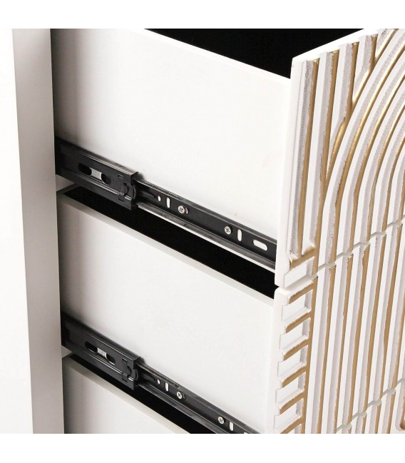 Mesita de noche muy original madera lacada blanco detalles acabado oro mdmhogar