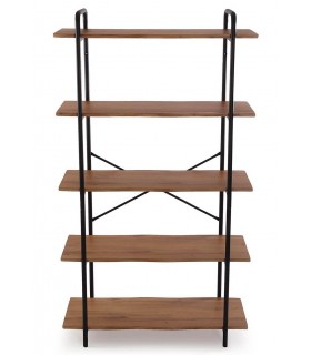 Librería estantería madera mdf imitación roble tostado y metal negro mdmhogar