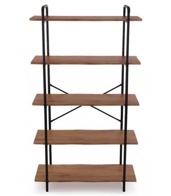 Librería estantería madera mdf imitación roble tostado y metal negro mdmhogar