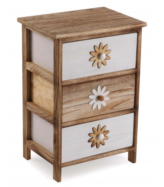 Cajonera auxiliar grande 3 cajones madera natural y blanco mdmhogar