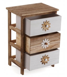 Cajonera auxiliar grande 3 cajones madera natural y blanco mdmhogar