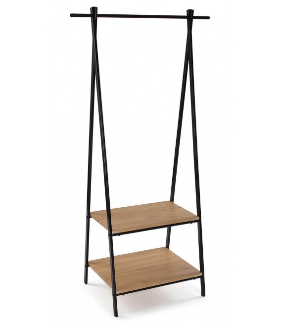 Perchero tipo burro madera imitación roble tostado metal negro mdmhogar