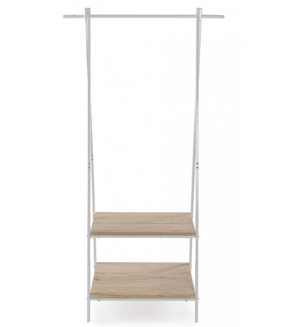 Perchero tipo burro madera mdf imitación roble natural metal blanco mdmhogar