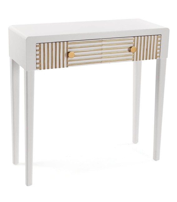 CONSOLA DE ENTRADA 80 X 31 X 80 LIPSIA MADERA LACADA BLANCO Y ORO