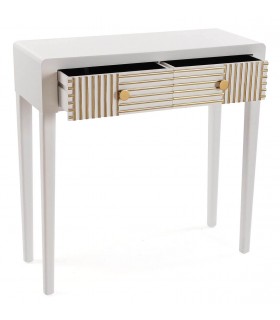 Consola de entrada pequeña original madera lacada blanco detalles oro mdmhogar
