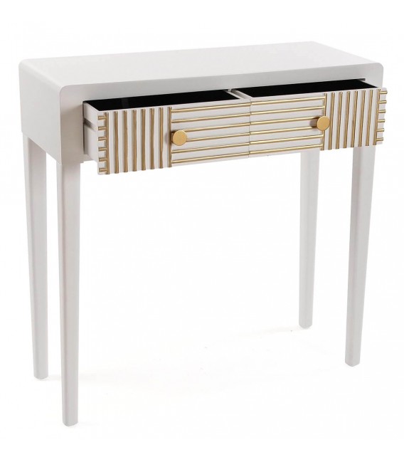 Consola de entrada pequeña original madera lacada blanco detalles oro mdmhogar