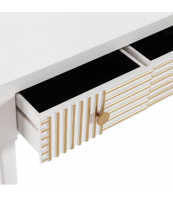 Consola de entrada pequeña original madera lacada blanco detalles oro mdmhogar
