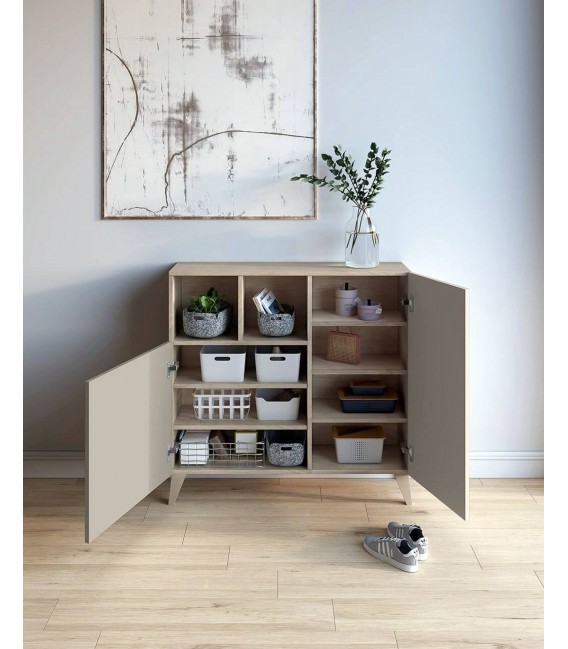 Zapatero color gris e imitación madera roble natural. 12/14 pares mdmhogar