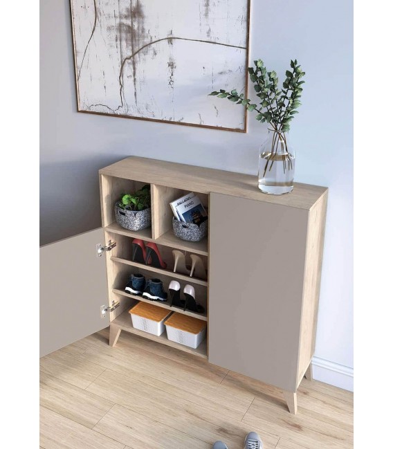 Zapatero color gris e imitación madera roble natural. 12/14 pares mdmhogar