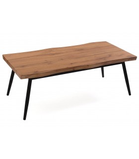 Mesa de centro rectangular metal negro y madera mdf imitación nogal mdmhogar