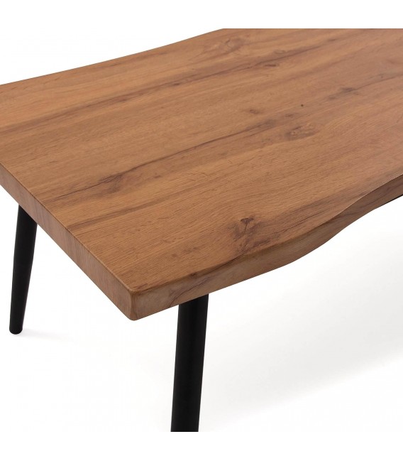 Mesa de centro rectangular metal negro y madera mdf imitación nogal mdmhogar