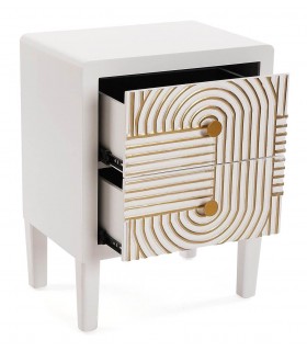 Mesita de noche realizada en madera lacada en blanco detalles en oro mdmhogar