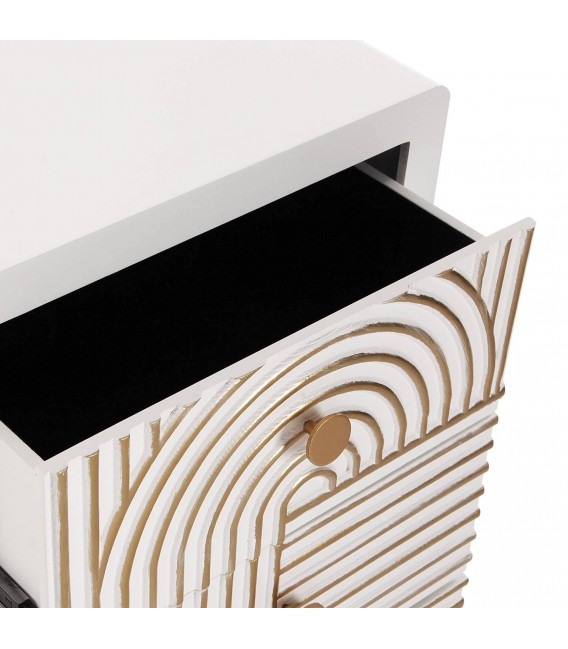 Mesita de noche realizada en madera lacada en blanco detalles en oro mdmhogar