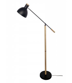 Lámpara de pie realizada en metal negro y madera natural orientable mdmhogar