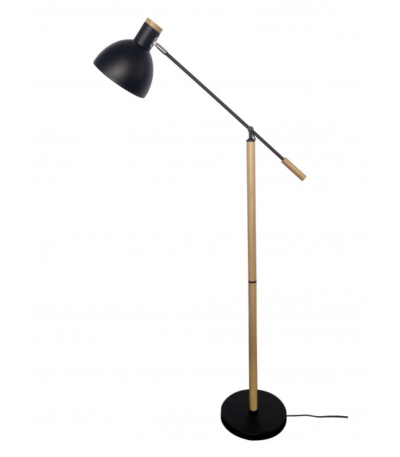 Lámpara de pie realizada en metal negro y madera natural orientable mdmhogar