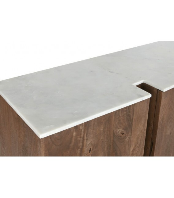 Aparador original madera de mango color nogal tapa en mármol blanco mdmhogar