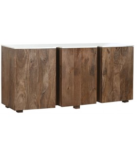 Aparador original madera de mango color nogal tapa en mármol blanco mdmhogar