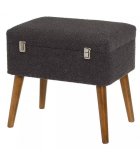 Banqueta arcón boucle gris oscuro con las patas en color cerezo mdmhogar