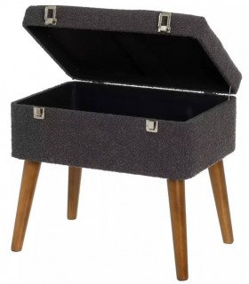 Banqueta arcón boucle gris oscuro con las patas en color cerezo mdmhogar