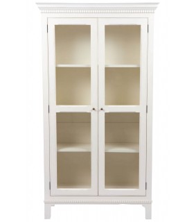 Vitrina con 2 puertas madera acabada en blanco rozado estilo clásico.