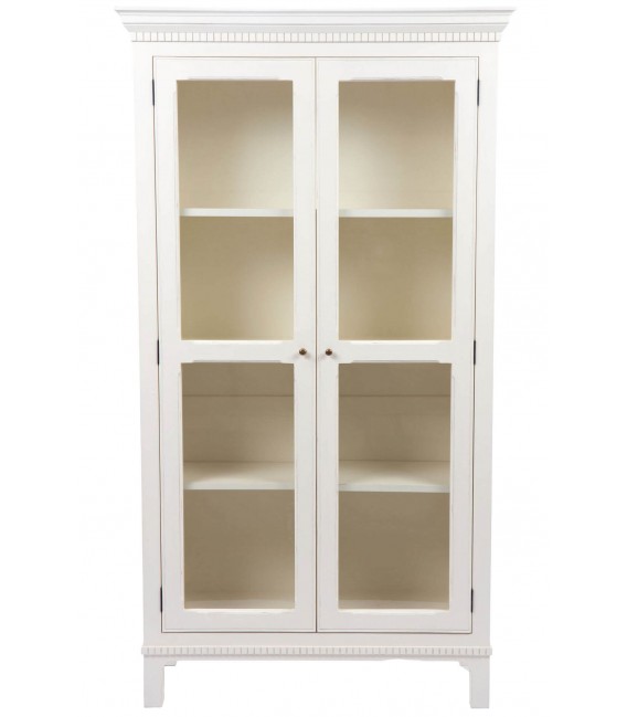 Vitrina con 2 puertas madera acabada en blanco rozado estilo clásico.