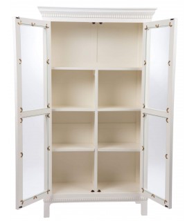 Vitrina con 2 puertas madera acabada en blanco rozado estilo clásico.