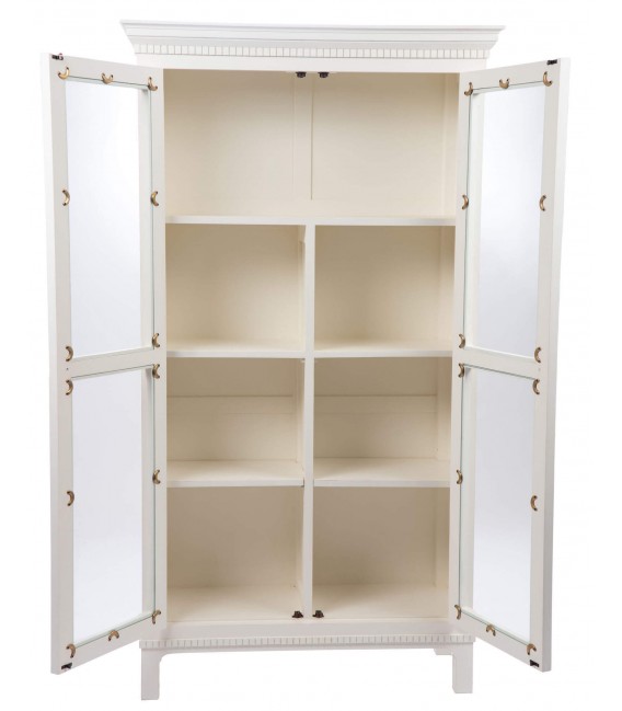 Vitrina con 2 puertas madera acabada en blanco rozado estilo clásico.