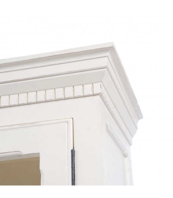 Vitrina con 2 puertas madera acabada en blanco rozado estilo clásico.