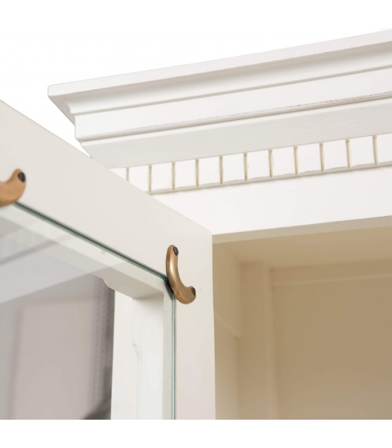 Vitrina con 2 puertas madera acabada en blanco rozado estilo clásico.