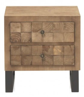 Mesita de noche industrial madera de abeto natural metal negro mdmhogar