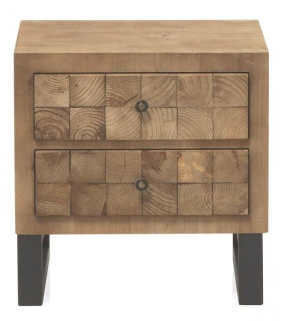 Mesita de noche industrial madera de abeto natural metal negro mdmhogar