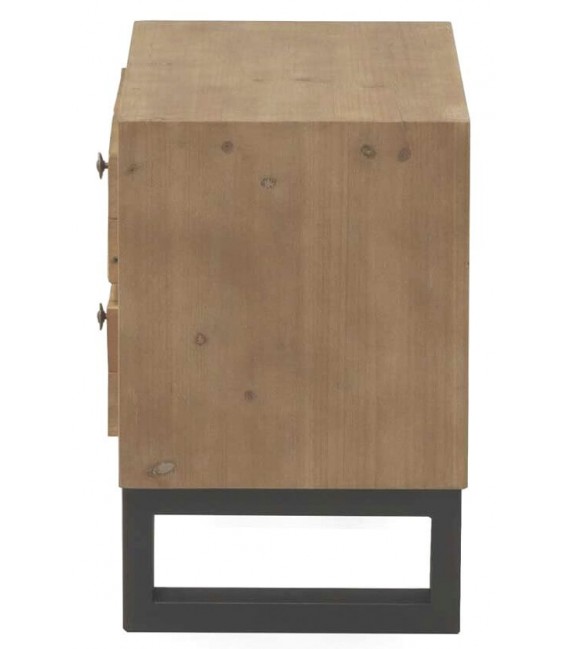 Mesita de noche industrial madera de abeto natural metal negro mdmhogar