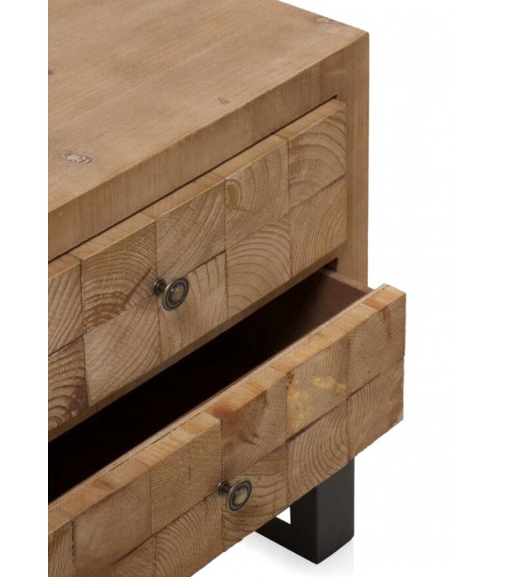 Mesita de noche industrial madera de abeto natural metal negro mdmhogar