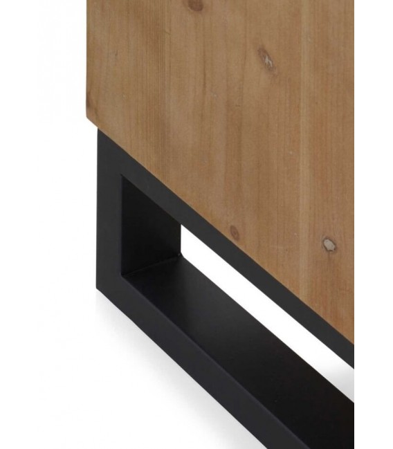 Mesita de noche industrial madera de abeto natural metal negro mdmhogar