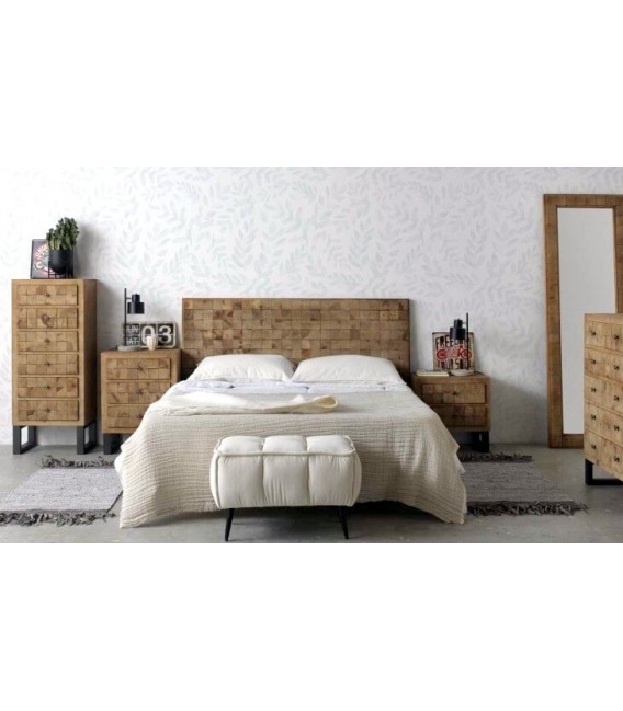 Mesita de noche industrial madera de abeto natural metal negro mdmhogar