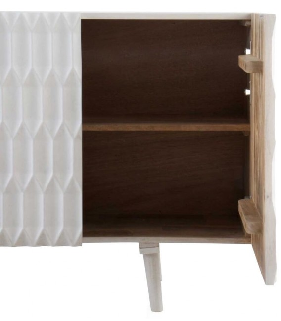 Aparador realizado en madera de mango tallada teñida en color blanco mdmhogar