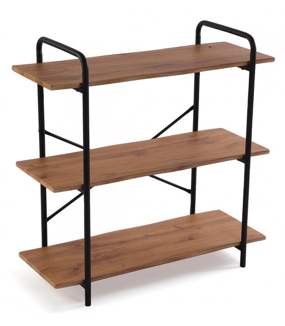 Librería estantería baja imitación roble tostado y metal negro mdmhogar