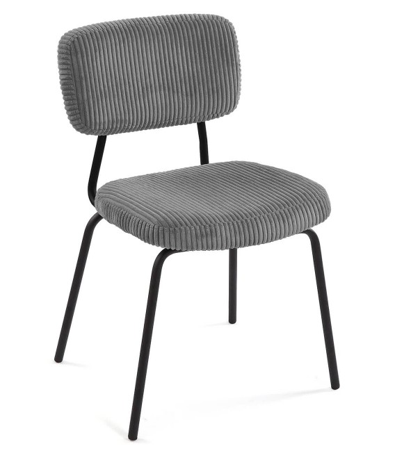 Silla de comedor muy cómoda metal negro pana color gris claro mdmhogar