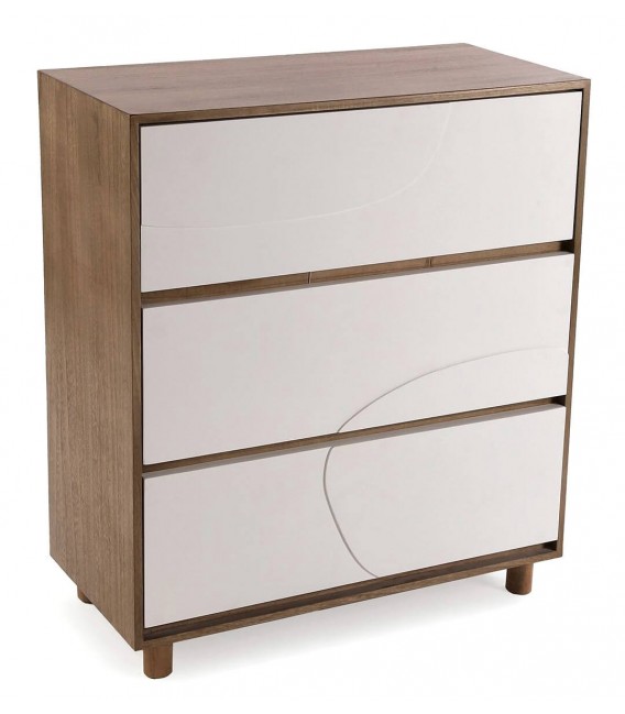 Cómoda pequeña madera color nogal cajones lacados en blanco mdmhogar