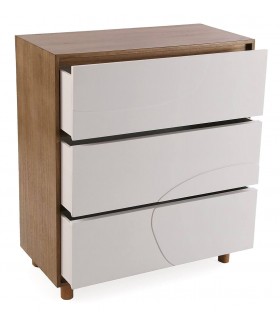 Cómoda pequeña madera color nogal cajones lacados en blanco mdmhogar