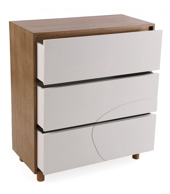 Cómoda pequeña madera color nogal cajones lacados en blanco mdmhogar